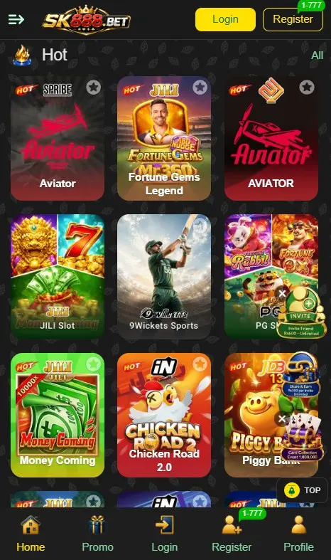 SK888 Game homepage interface